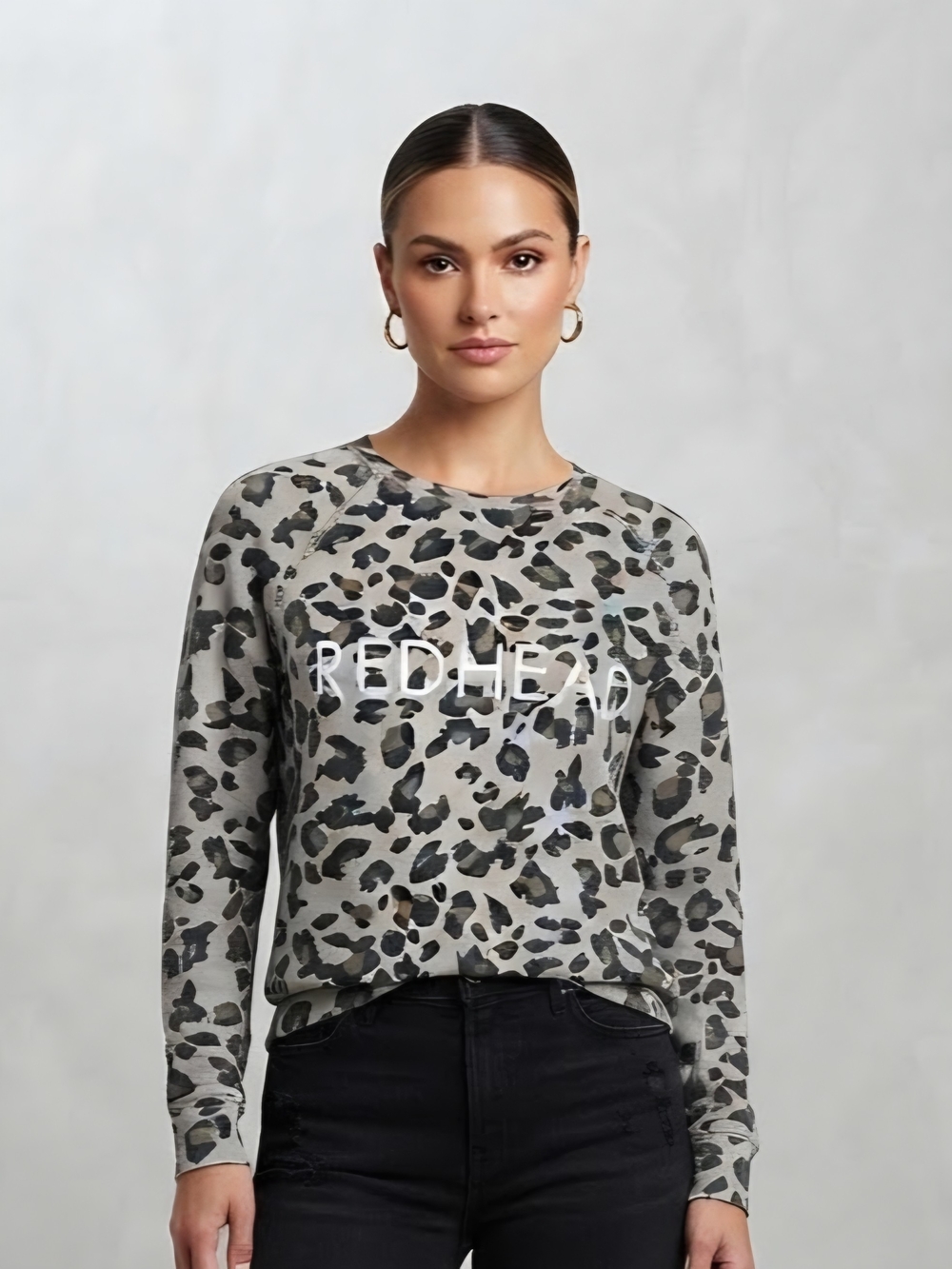 Brunette The Label Tan Leopard Print 'REDHEAD' Sweatshirt Size XS